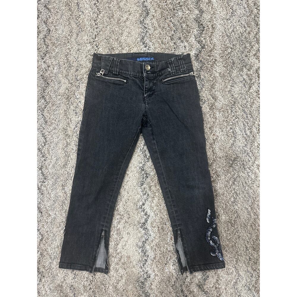 Miss Sixty Y2K Black Capri Jeans With Zippers on Bottom & Embellishment Size 25